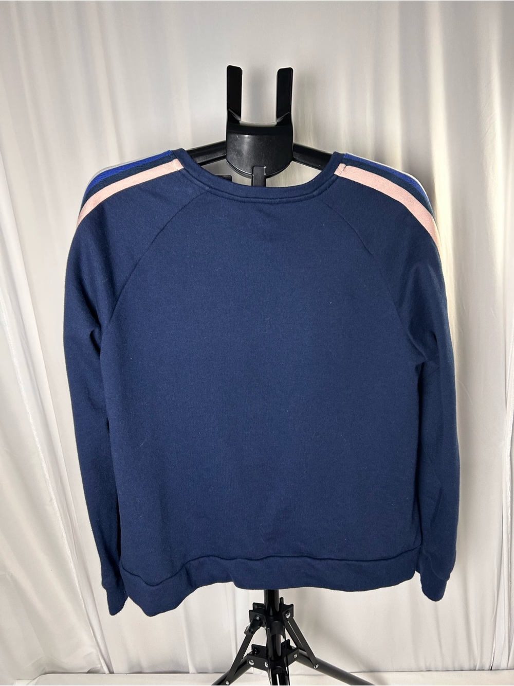 Time and Tru Navy Crewneck Sweatshirt with Pink Shoulder Stripe